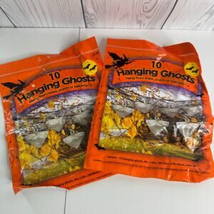 Set of 2 Packs (of 10) Hanging Halloween Ghosts 8" x 8" Decoration NEW Vintage